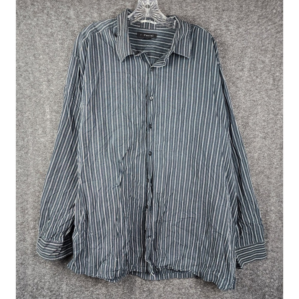 J. Ferrar Button Down Shirt Mens 3XLT Charcoal Grey Striped Long Sleeve Tall